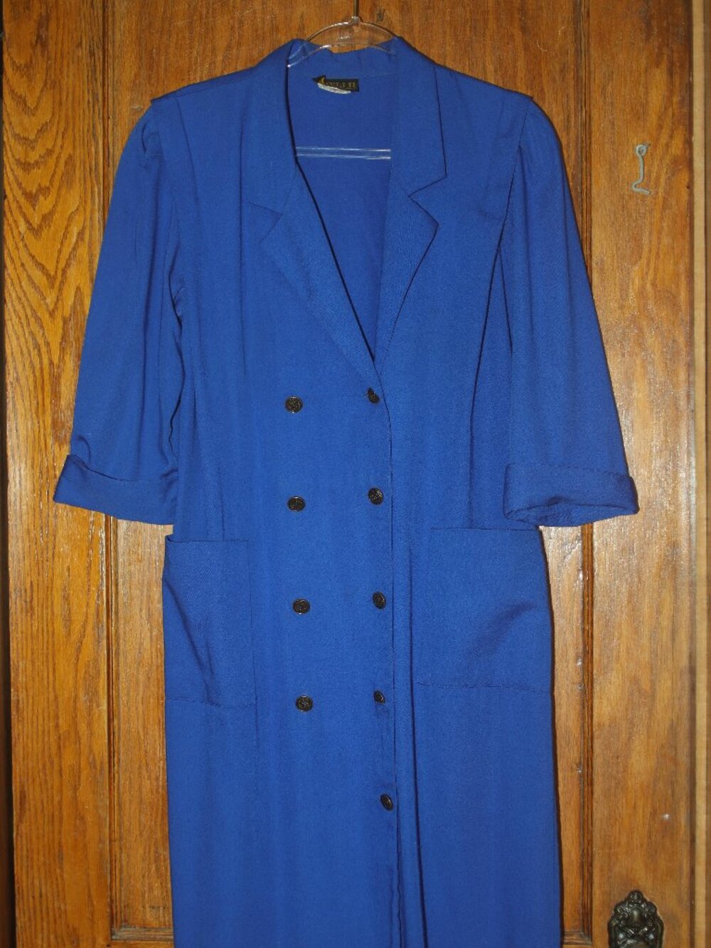 Vintage 1980s Blue Double Breasted Coat Dress. Vibrant Blue Career Dress; ILGW
